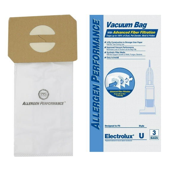 DVC Allergen Performance Synthetic Replacement Bags Style U Fit Electrolux Discovery I, II, III - 3 Bags
