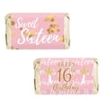 thumbnail image 1 of Pink and Gold Sweet 16 Mini Chocolate Candy Bar Wrappers - 16th Birthday Party Favor Labels - 45 Stickers, 1 of 3
