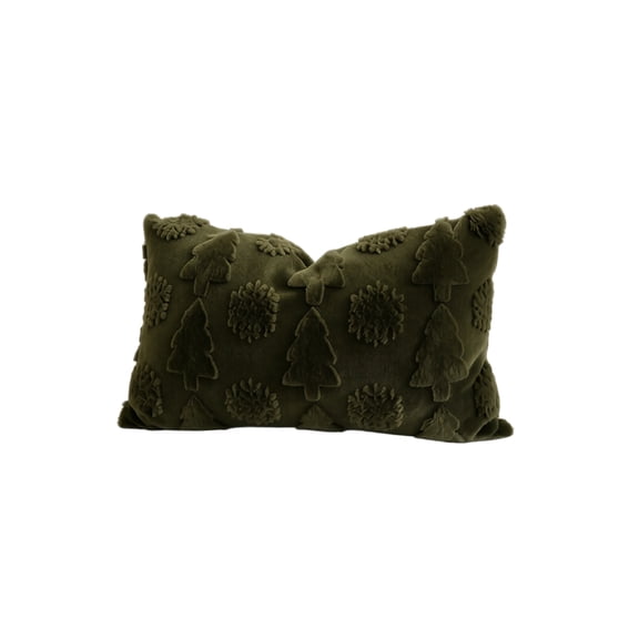 Decorative Lumbar Pillow with Velvet and Olive Green, Green Throw Pillow for Couch and Bedroom, Christmas Home Decoration Gift, 1 Count