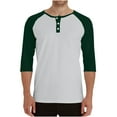 thumbnail image 2 of YOIAVAIOY Men's Color Block Henley Shirt Raglan 3/4 Sleeve Button T-Shirt Summer Casual Blouse Tops Green M, 2 of 7