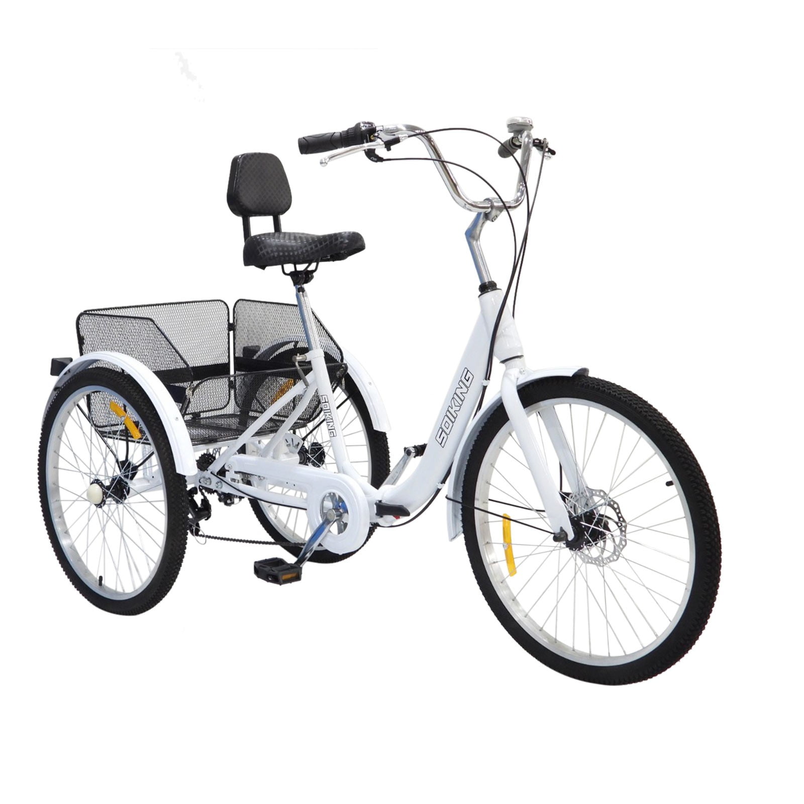 Yuelianxi 24Inch Wheels And 7Speed Adult Foldable Tricycle Cruiser Bike, Carrying Basket
