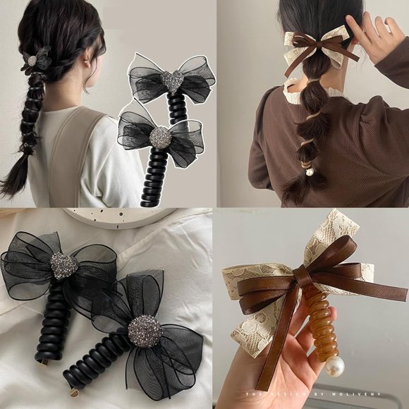 shiyou-3 Pcs Telephone Wire Hair Bands Braided Telephone Wire Hair Bands, Spiral Hair Ties Phone Cord for Women Girl #02