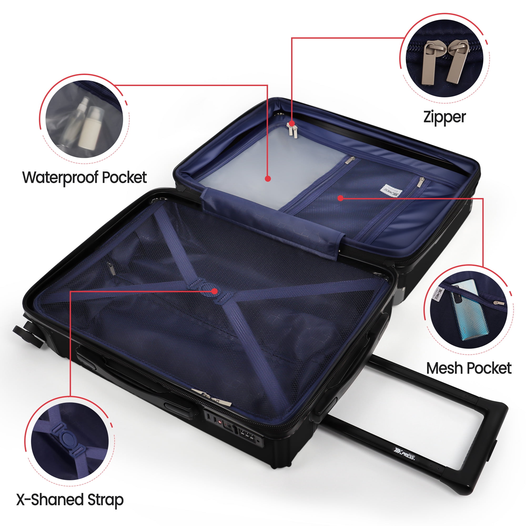 New York Xpress 20" Carry-on Luggage,Expandable Hardshell Spinner Suitcase with TSA Lock, Airplane Approved, Black - WD576