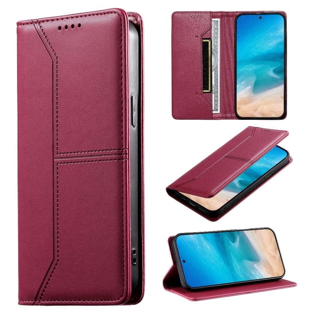 Étui Portefeuille avec Blocage RFID pour Samsung Galaxy A32 5G, Étui à Rabat Magnétique en Cuir avec Support, Rouge