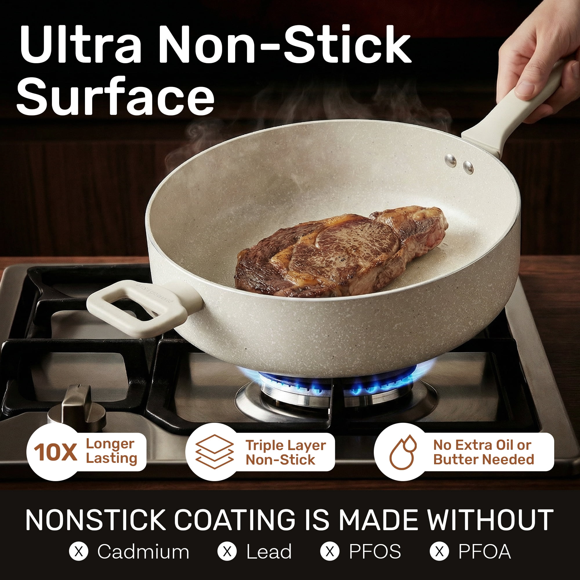 Granitestone 4Qt Saute Pan with Lid, 12 Inch Deep Frying Pan with Lid, Large Nonstick Skillet with Lid for Cooking, Oven Safe Skillet, Family Sized Frying Pans Nonstick, All in One Pan