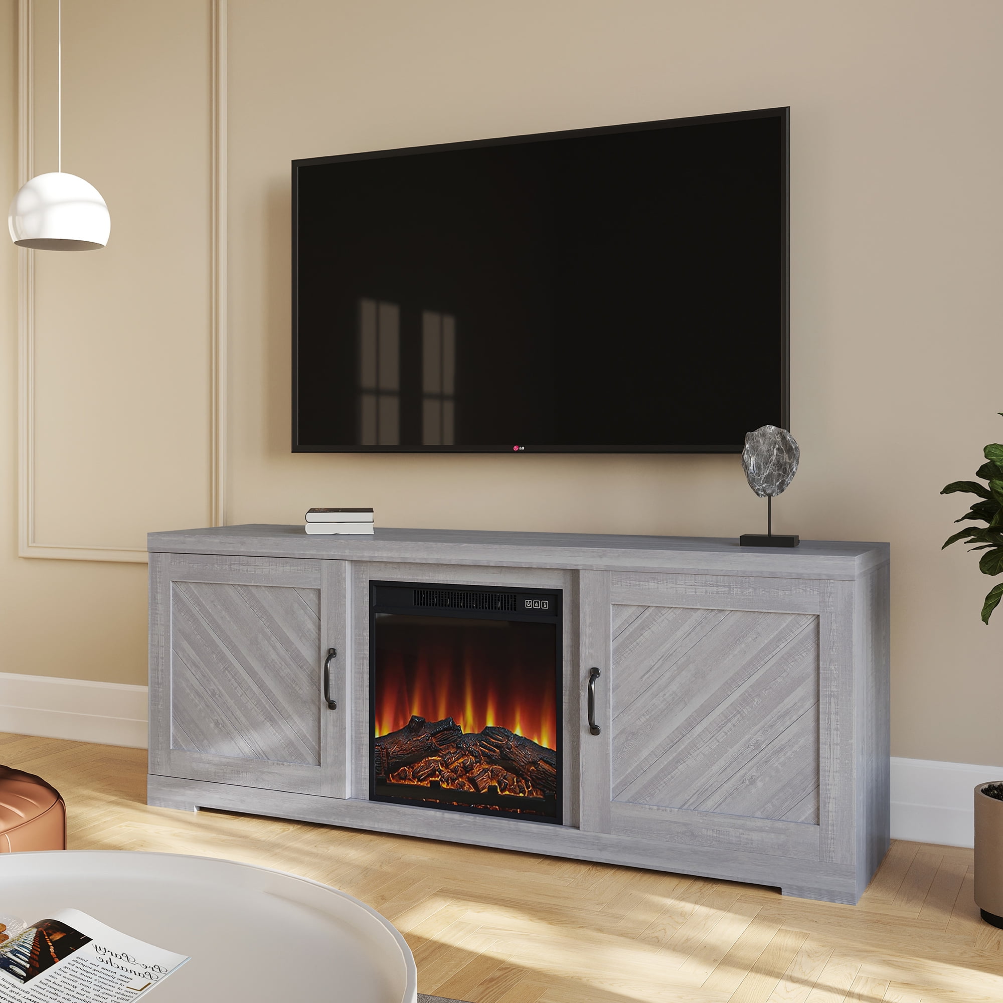 Belleze Modern Farmhouse Electric Fireplace TV Stand for TVs up to 65