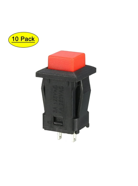 Uxcell 12mm Mounting Hole Red Square Latching Push Button Switch SPST NO 10 Pack