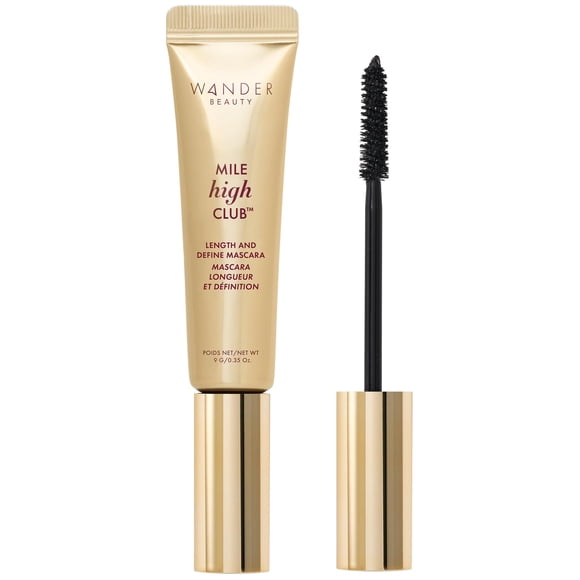 Wander Beauty Mile High Club Length + Define Black Mascara - Smudge-Proof, Lash Lengthening Mascara For A Full, Fanned Out Effect - Castor Oil + Peach Leaf Conditions & Strengthens - 0.31 Fl Oz
