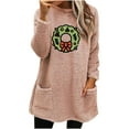 thumbnail image 1 of Timegard Tops for Women Fall Winter Fleece Linend Christmas Print Long Sleeve Thick Pullover with Pockets, 1 of 3