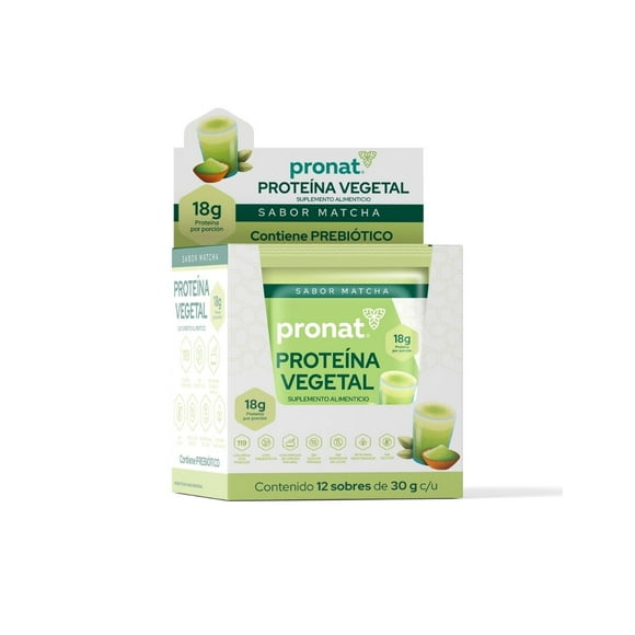 Suplemento Proteína Vegetal Pronat Sabor Matcha Caja con 12 Sobres