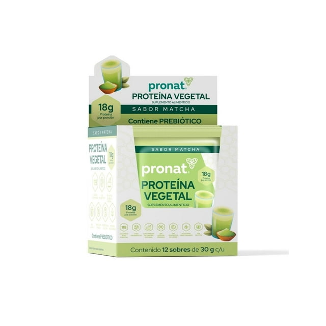 Suplemento Proteína Vegetal Pronat Sabor Matcha Caja con 12 Sobres