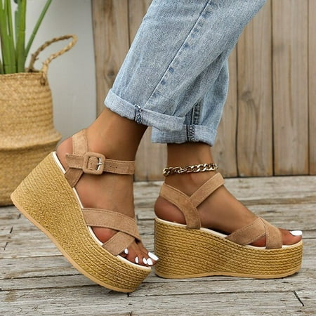 

2022 Casual Summer Rubber Sole Buckle Non-slip Peep Toe Platform Shoes Fashion Wedge Sandals for Women Elegant Heels Women