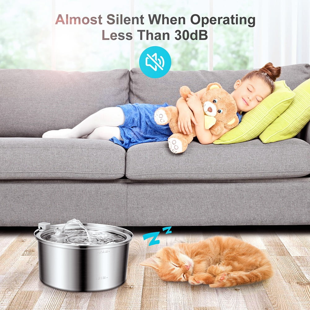 PawQuench Automatic Pet Water Fountain, Fountain Pump with Filter Elements, 3.2L/108oz Stainless Steel Cat & Dog Drinking Fountain Indoor/Outdoor - Ultra-Quiet for Small Large Pets