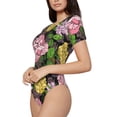 thumbnail image 2 of KLL Women 's Crew Neck Bodysuit Jumpsuits Colorful Roses Print Short onesies Stretch T Shirts, 2 of 7