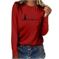 thumbnail image 2 of Fznquz Long Sleeve Womens Tops Red Casual Cotton Tees Crewneck Graphic Womens T Shirts, 2 of 4