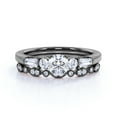 thumbnail image 3 of JeenMata 1.50 ct - Circle Cut Moissanite - Vintage - 5 Stone Ring - Art Deco - Scalloped - Wedding Set - 18K Black Gold over Silver, 3 of 7