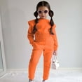 thumbnail image 2 of Elainilye Fashion Toddler Kids Girls Tracksuits Set Solid Color Crewneck Long Sleeve Sweatshirts Elastic Waistband Pants Two Piece,Orange, 2 of 7