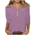 thumbnail image 2 of tarylea Cotton Linen Shirts for Women 3/4 Sleeve Notch Neck Button up T-Shirts Lightweight Breathable Tunic Casual Comfy Tee Tops, 2 of 9
