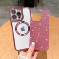 thumbnail image 2 of Compatible with iPhone 14 Pro Max Magnetic Glitter Case, Luxury Plating Cute Bling Clear Phone Case, Compatible with MagSafe for Women Girls with Camera Protector Back Cover-Pink, 2 of 10