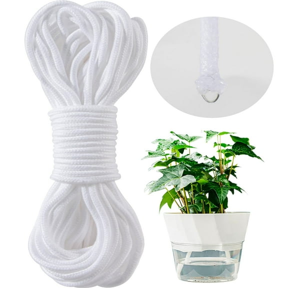 Self Watering Rope 50 Feet Capillary Wick Cord, Automatic Irrigation for Potted Plants Garden Orchid Tomato Herbs, White