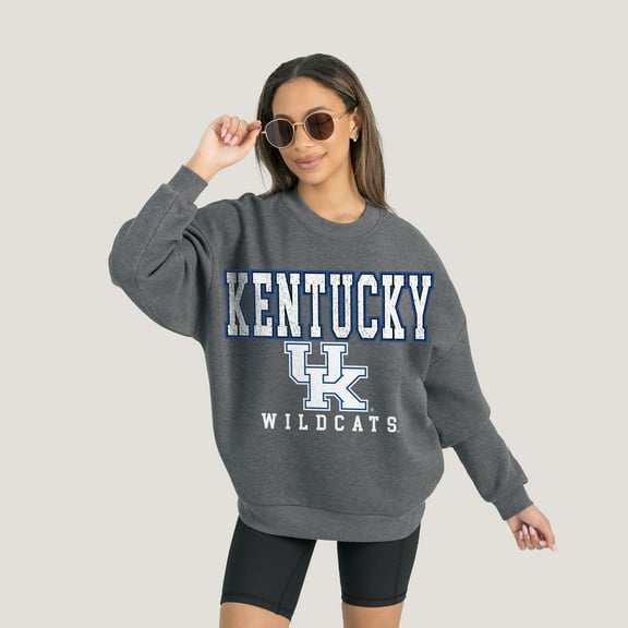 Women's Gameday Couture  Heather Charcoal Kentucky Wildcats Oversized Distressed Fleece Pullover Sweatshirt