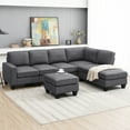 thumbnail image 5 of 104.3" Large Modular Sectional Sofa, Modern L-Shaped 7-Seat Couch Set with Chaise Lounge and Convertible Ottoman, Upholstered Linen Fabric Sofa Couches for Living Room, Apartment, Office, Dark Grey, 5 of 9
