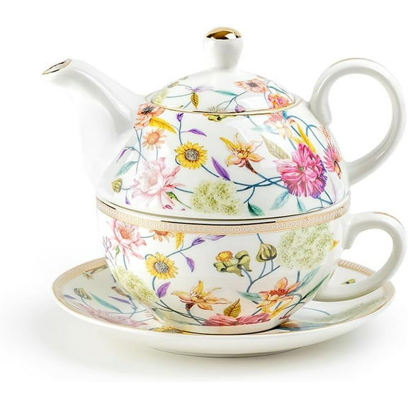 Spring Flowers with Hummingbird Fine Porcelain Tea For One Set, Regular