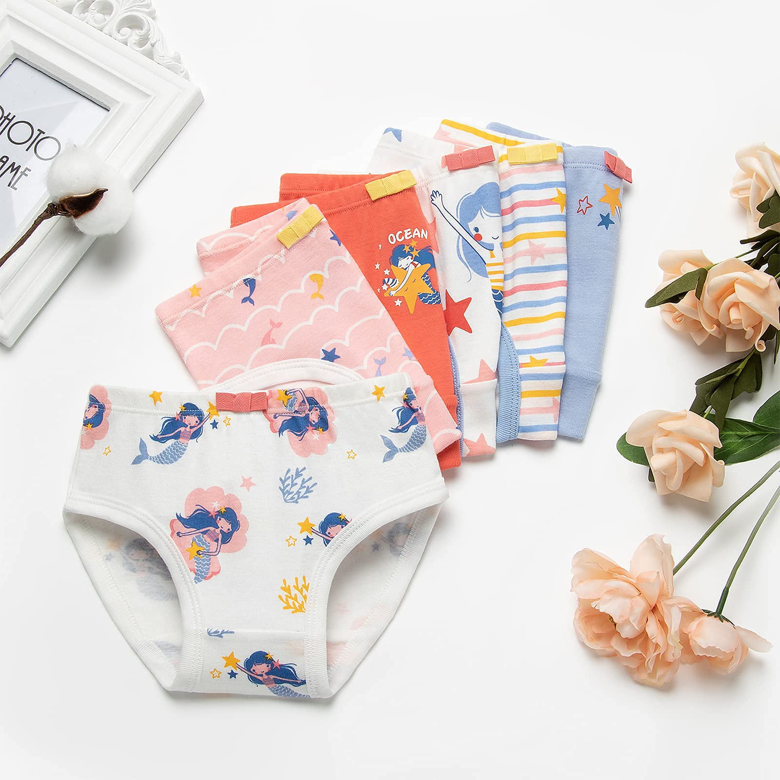 Jeccie Kids Baby Girls Lovely 100% Cotton Briefs, Soft Underwear 6-Pack,#B  for 6-7 Years 
