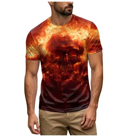 WOLIAUO Funny Mens Halloween Crewneck T-Shirt Lightweight Breathable Short Sleeve Mens Summer Shirts for Everyday, Shirts for Men Graphic Print Tops XL Orange