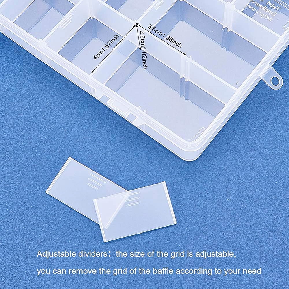 4 Pack 18 Grids Large Transparent Plastic Storage Box Bead Organizer with Adjustable Dividers for Jewelry Beads Tools Craft Accessories and