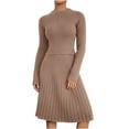 thumbnail image 3 of Jinhomg 2025 Dressy Casual Outfits for Women 2 Piece Solid Business Clothes Soft Cozy Long Sleeve Crew Neck Knit Tops with Pleated Midi Skirt Clearance Items for Women Khaki L, 3 of 6