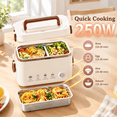 Modular Electrical Box Image 250W Electric Heated Lunch Box 1.2L 304 Stainless Steel 2-Tier Portable ...