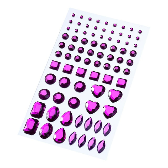 Self-adhesive Acrylic Crystal Rhinestone Jewels Gems Sticker Sheets Assorted Various Shapes (Dark Purple)