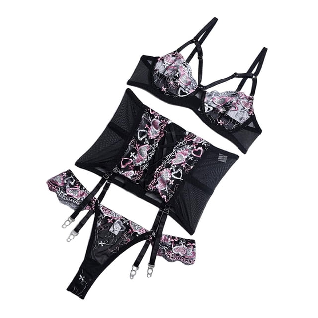 Conjunto de lencería para mujer, sujetador de encaje con liga y tirantes, bralette, ropa de dormir, body METRO