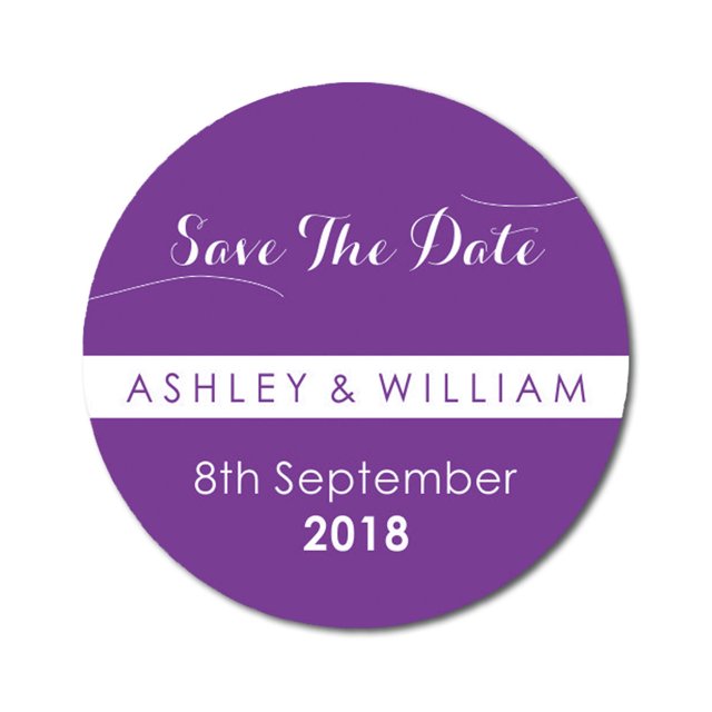 Darling Souvenir Round 45 Pcs Custom Save The Date Stickers Personalized Wedding Bride Groom Names And Date Envelope Seals - Purple