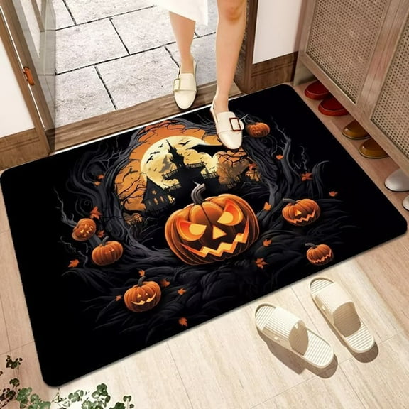 Door Mat, Happy Halloween Welcome Mat, Funny Pumpkins Doormats Indoor Entrance, Indoor Outdoor Mat, Low-Profile Floor Rugs for Entry, Patio, 24''x35''