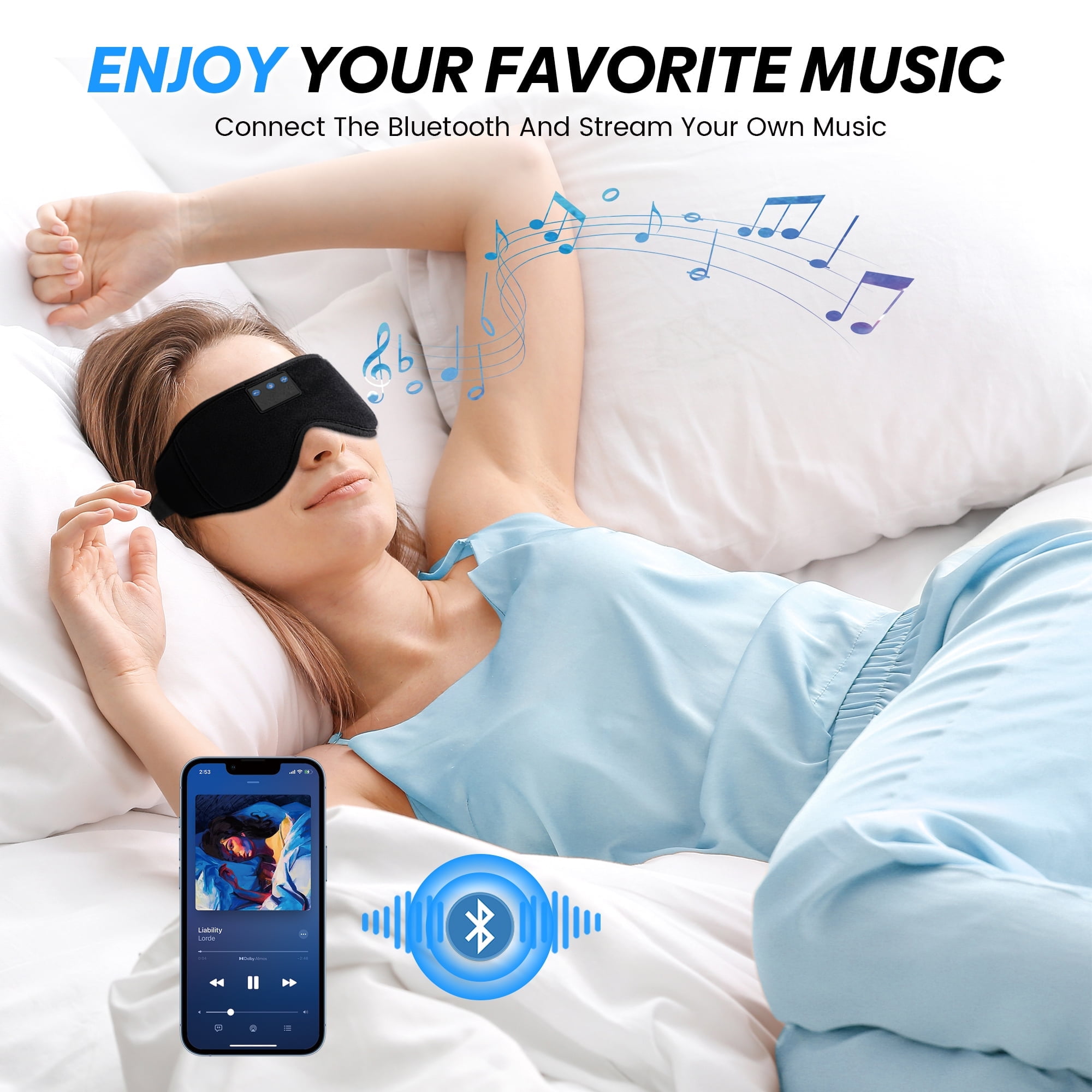 SZHT 3D Bluetooth Sleep Mask with Ultra-Thin Speakers - Memory Foam Eye Mask for Sleeping, Travel, Meditation | Unisex Tech Gift (Black)