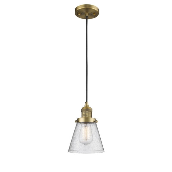 Innovations 201C-BB-G64-LED Small Cone 1 Light Mini Pendant part of the Franklin Restoration Collection, Brushed Brass