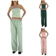 thumbnail image 5 of Pimfylm Womens Striped Two Piece Sets Summer Lounge Outfits Sailor Tube Top and Pants Matching Set Beach Vacation Travel Y2k Dark Green, L, 5 of 9