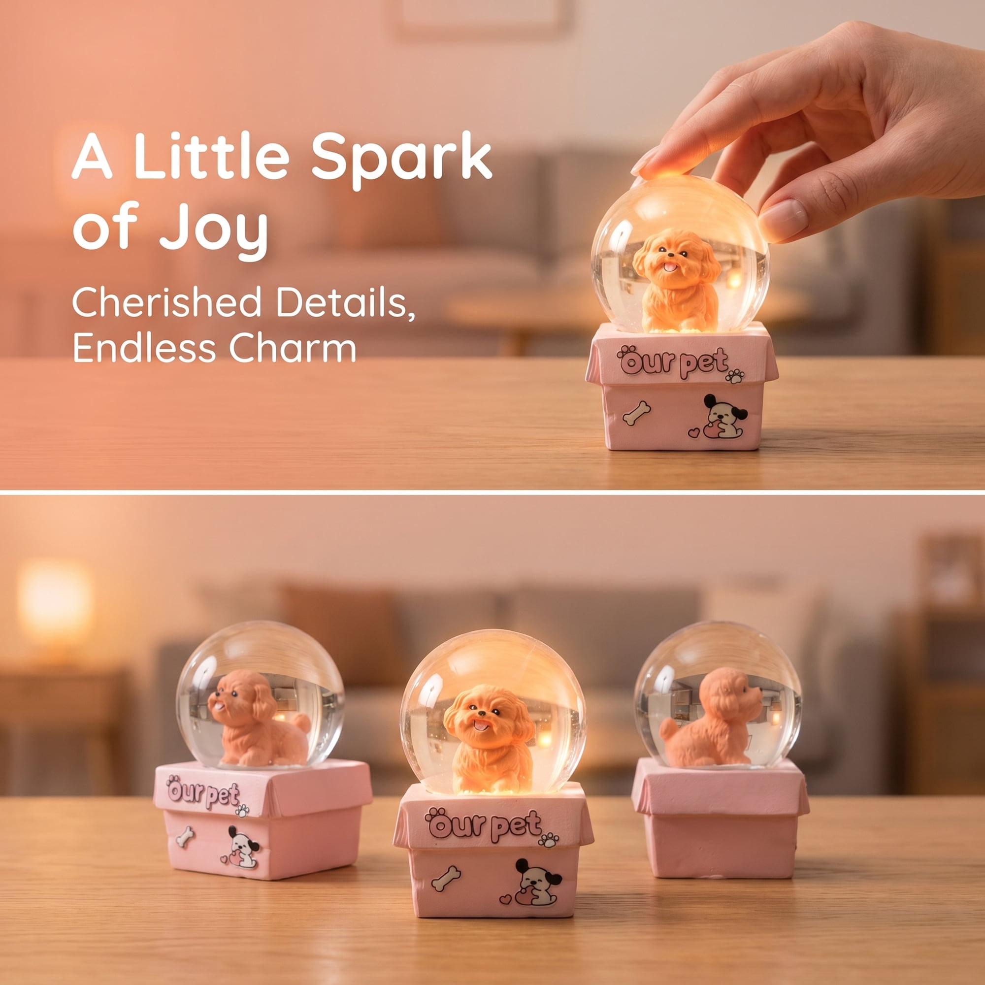 Unique Bargains Cartoon Light Up Crystal Ball Resin Snow Globe Figurine Desktop Red
