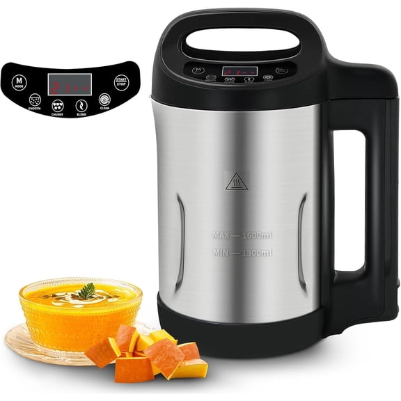 1.6L 4-in-1 Multifunctional Electric Hot Pot Milk & Soup Maker with Smart Control Panel Stainless Steel  2-5 Servings Black