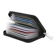 Easyoulife Genuine Leather Credit Card Holder Zipper Wallet With 26 Card Slots (Black)