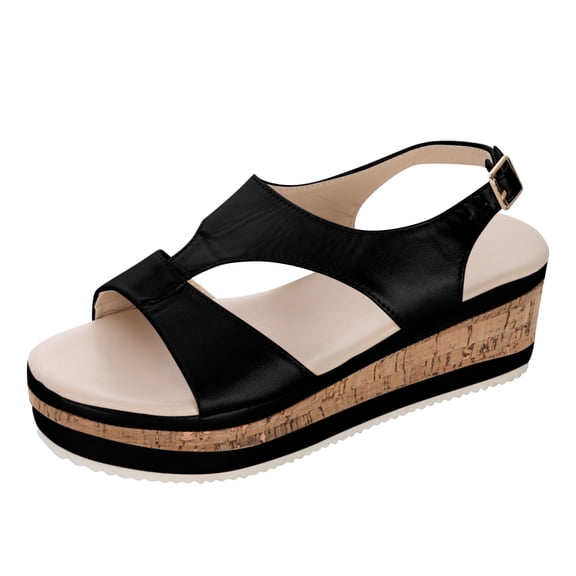 Platform Wedge Sandals for Women Cutout Open Toe Dressy Sandals Slingback Buckle Ankle Strap Summer Casual Shoes