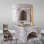 DENEST 33" Cat Climbing Frame Sisal Rope Plush Climber Jumping Toy 2-Lays (Gray)