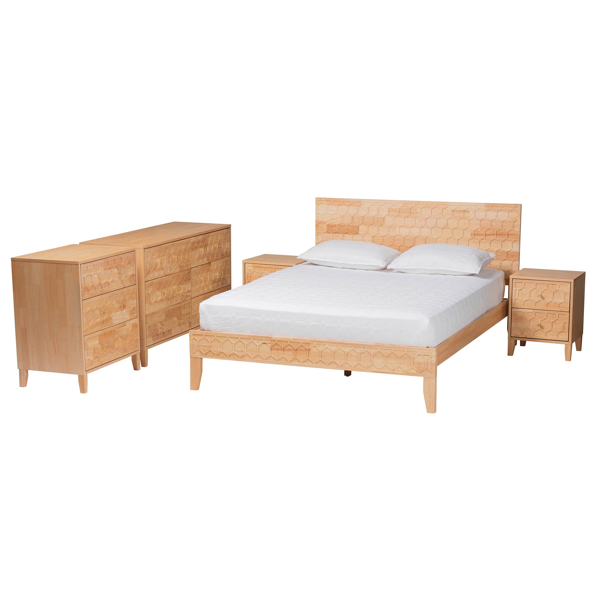 Baxton Studio Hosea Japandi Bedroom Set, Queen, Natural