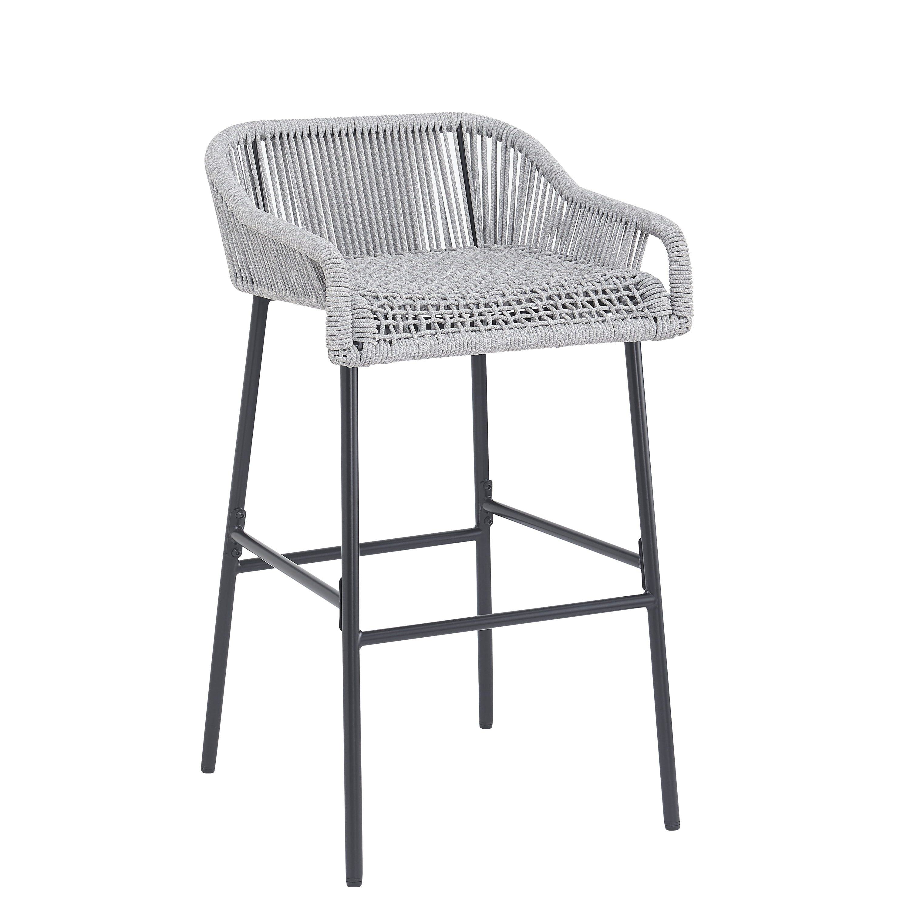 Outdoor Rope Bar Stools Set of 2 for Patio Bar Counter, Light Gray