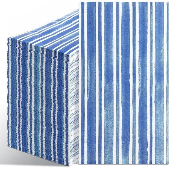 Stripe Guest Napkins 3 Ply Disposable Paper Decorative Guest Towels Light Paper Napkins Hand Towels for Bathroom Toilet Powder Room Dinner Party Bridal Baby Shower (200, Blue and White)
