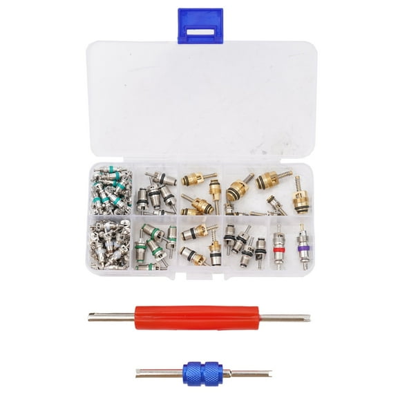 102Pcs R134A Car A/C Air Conditioning Valve Cores Tool Kit Fit For 1/4" 5/16" Service Ports To Remove And Install The Valve Core