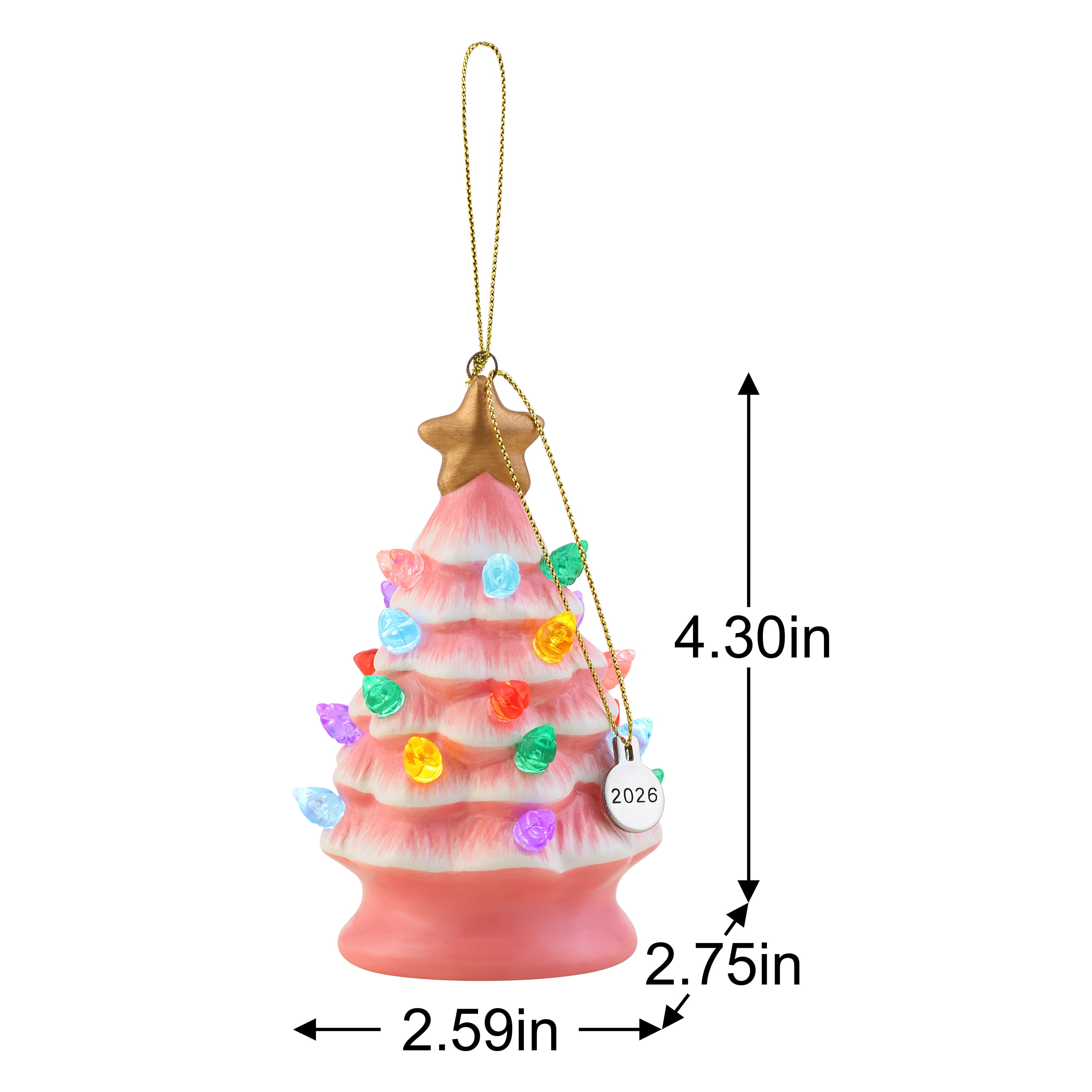 Mr. Christmas 4" Nostalgic Ceramic Lit Tree Ornament Decoration, Pink