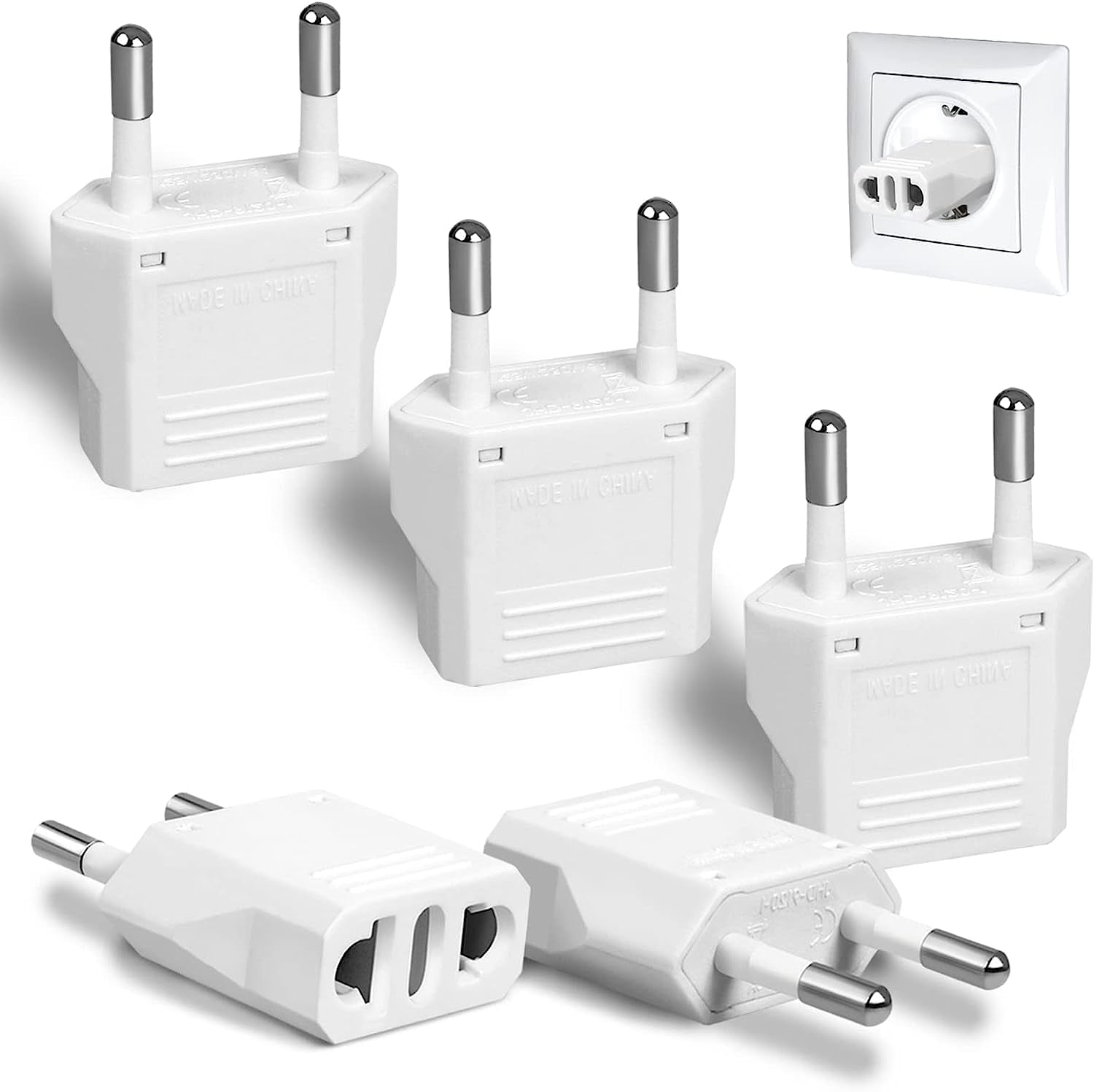 6 Pack European Plug Adapter, US to Europe Plug Adapter, European